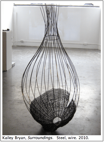 Kailey Bryan's "Surroundings," a steel weaved seedpod/cocoon inspired sculpture, is her response to brutalist architecture.